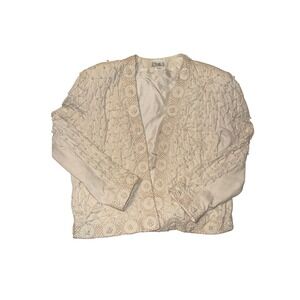 Vintage Lim's Cream 3D Floral Embroidered Open Front Jacket Crochet Motb Plus 1X